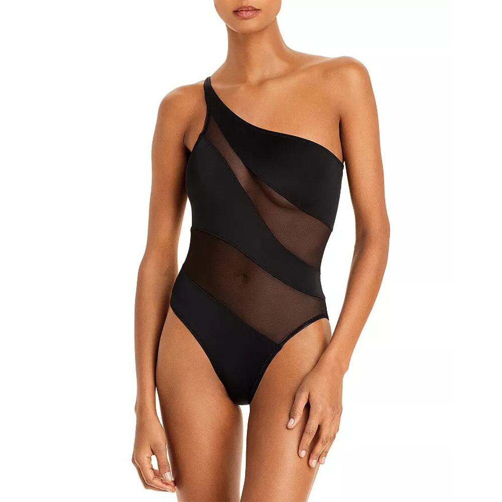 Norma Kamali Black One-Shoulder Swim One Piece